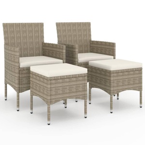 vidaXL, vidaXL 4-tlg. Gartenstuhl und Hocker Set Poly Rattan Grau