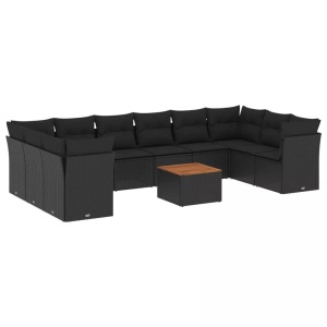 vidaXL, vidaXL 11-tlg. Garten-Sofagarnitur mit Kissen Schwarz Poly Rattan, vidaXL 11-tlg. Garten-Sofagarnitur mit Kissen Schwarz Poly Rattan