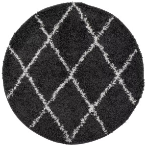 vidaXL, vidaXL Teppich Shaggy Hochflor Modern Schwarz und Creme Ø 80 cm