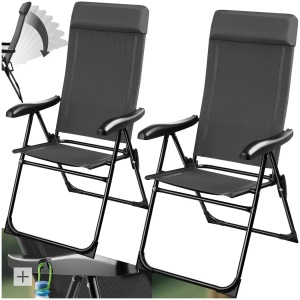 TecTake, Tectake - Faltbarer Campingstuhl Müritz mit Kopfpolster, Aluminium, 65 CM, Anthrazit, Tectake - Faltbarer Campingstuhl Müritz mit Kopfpolster, Aluminium, 65 CM, Anthrazit