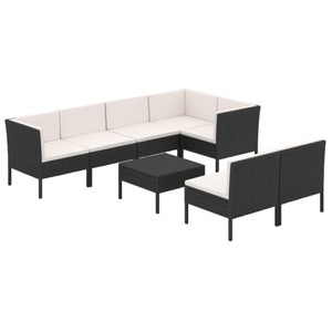 vidaXL, vidaXL 8-tlg. Garten-Lounge-Set mit Auflagen Poly Rattan Schwarz