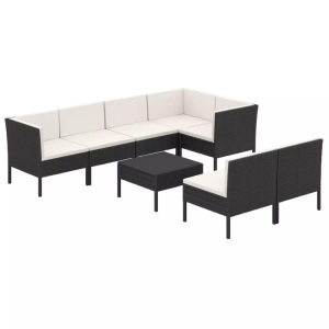 vidaXL, vidaXL 8-tlg. Garten-Lounge-Set mit Auflagen Poly Rattan Schwarz