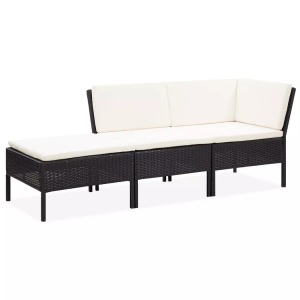 Diverse Hardware, 3-tlg. Garten-Lounge-Set mit Auflagen Poly Rattan Schwarz, vidaXL 3-tlg. Garten-Lounge-Set mit Auflagen Poly Rattan Schwarz