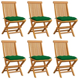 vidaXL, vidaXL Gartenstühle mit Grünen Kissen 6 Stk. Massivholz Teak, vidaXL Gartenstühle mit Grünen Kissen 6 Stk. Massivholz Teak