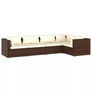 vidaXL, vidaXL 5-tlg. Garten-Lounge-Set mit Kissen Poly Rattan Braun, VidaXL - Garten-lounge-set poly-rattan, One Size, Braun