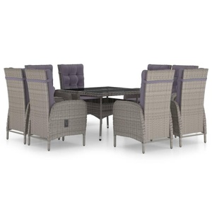vidaXL, vidaXL 9-tlg. Garten-Essgruppe Poly Rattan und Glas Grau, 