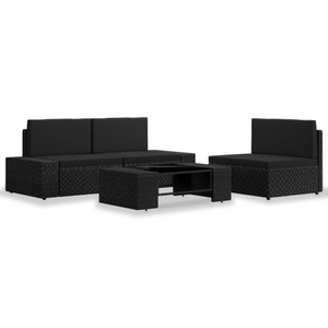 Diverse Hardware, 4-tlg. Garten-Lounge-Set Poly Rattan Schwarz