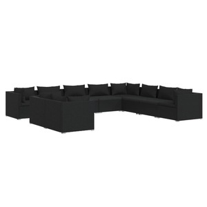 vidaXL, vidaXL 10-tlg. Garten-Lounge-Set mit Kissen Schwarz Poly Rattan, 