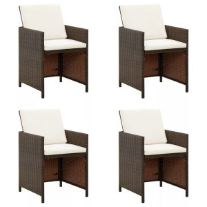 vidaXL, vidaXL Gartenstühle mit Kissen 4 Stk. Poly Rattan Braun, vidaXL Gartenstühle mit Kissen 4 Stk. Poly Rattan Braun