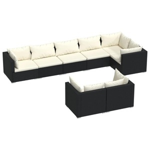 vidaXL, vidaXL 8-tlg. Garten-Lounge-Set mit Kissen Schwarz Poly Rattan, 