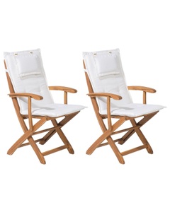Beliani, Beliani Gartenstuhl Holz 2er Set mit Auflagen cremeweiss MAUI, Beliani - Set mit 2 Stühlen und Sitzkissen aus Akazienholz Klassisch MAUI, One Size, Schneeweiss