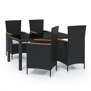 vidaXL, vidaXL 5-tlg. Garten-Essgruppe mit Auflagen Poly Rattan Schwarz, vidaXL 5-tlg. Garten-Essgruppe mit Kissen Poly Rattan Schwarz