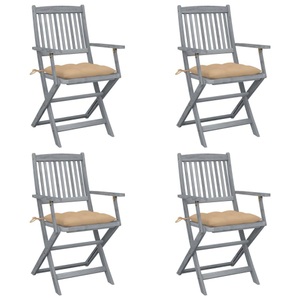 vidaXL, vidaXL Klappbare Gartenstühle 4 Stk. mit Kissen Massivholz Akazie, vidaXL Klappbare Gartenstühle 4 Stk. mit Kissen Massivholz Akazie