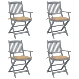 vidaXL, vidaXL Klappbare Gartenstühle 4 Stk. mit Kissen Massivholz Akazie, vidaXL Klappbare Gartenstühle 4 Stk. mit Kissen Massivholz Akazie