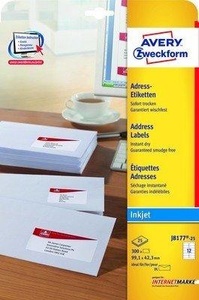 ZWECKFORM, Zweckform J8177-25 Adressetiketten 99.1X42.3Mm - (Weiss), AVERY ZW. Adressetiketten 99,1x42,3mm J8177 - 25 InkJet, weiss 300 Stk. / 25 Bl.
