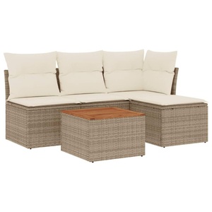 vidaXL, vidaXL 5-tlg. Garten-Sofagarnitur mit Kissen Beige Poly Rattan, vidaXL 5-tlg. Garten-Sofagarnitur mit Kissen Beige Poly Rattan