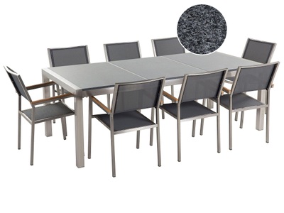 Beliani, Gartenmöbel Set Granit grau poliert 220, Beliani - Garten-Essgruppe für 8 Personen aus Granit Industriell GROSSETO, One Size, Spacegrau
