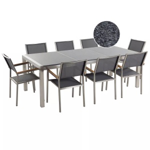 Beliani, Gartenmöbel Set Granit grau poliert 220, Beliani - Garten-Essgruppe für 8 Personen aus Granit Industriell GROSSETO, One Size, Spacegrau