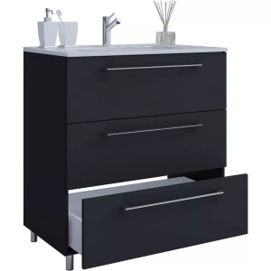 VCM, 2-tlg. Badmöbel Set 2-tlg. Badmöbel Set, MID.YOU Waschtischkombi 60 cm , Schubo , Schwarz , Metall , 3 Schubladen , 60 cm , melaminharzbeschichtet,melaminharzbeschichtet,Nachbildung,Nachbildung , stehend , 000657025702