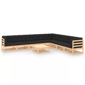 vidaXL, vidaXL 9-tlg. Garten-Lounge-Set mit Anthrazit Kissen Kiefernholz, vidaXL 9-tlg. Garten-Lounge-Set mit Kissen Massivholz Kiefer