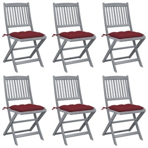vidaXL, vidaXL Klappbare Gartenstühle 6 Stk. mit Kissen Massivholz Akazie, vidaXL Klappbare Gartenstühle 6 Stk. mit Kissen Massivholz Akazie