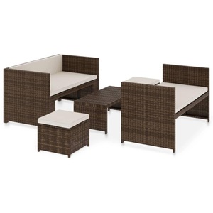 Diverse Hardware, 5-tlg. Garten-Lounge-Set mit Auflagen Poly Rattan Braun