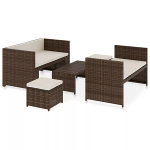 Diverse Hardware, 5-tlg. Garten-Lounge-Set mit Auflagen Poly Rattan Braun, vidaXL 5-tlg. Garten-Lounge-Set mit Auflagen Poly Rattan Braun