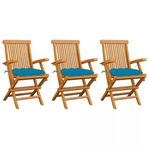 vidaXL, vidaXL Gartenstühle mit Hellblauen Kissen 3 Stk. Massivholz Teak, vidaXL Gartenstühle mit Hellblauen Kissen 3 Stk. Massivholz Teak