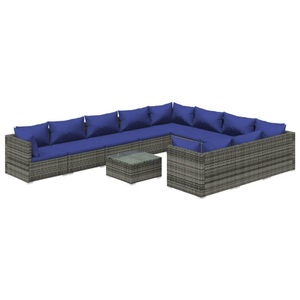 vidaXL, vidaXL 11-tlg. Garten-Lounge-Set mit Kissen Poly Rattan Grau, 