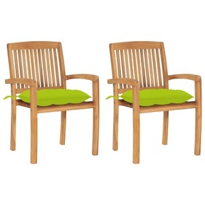 vidaXL, vidaXL Gartenstühle 2 Stk. mit Hellgrünen Kissen Massivholz Teak