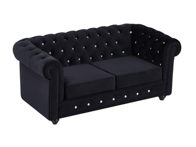 Vente-unique, Sofa 2-Sitzer - Samt - Schwarz mit Knöpfen in Kristall-Optik - CHESTERFIELD Sofa 2-Sitzer - Samt - Schwarz mit Knöpfen in Kristall-Optik - CHESTERFIELD