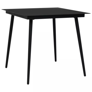 vidaXL, vidaXL Garten-Esstisch Schwarz 80x80x74 cm Stahl und Glas, vidaXL Garten-Esstisch Schwarz 80x80x74 cm Stahl und Glas