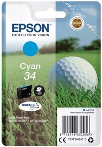 Epson, Original Tintenpatrone cyan Epson No. 34, T346240, Epson Tintenpatrone, blau, T346240, (300 Seiten)
