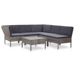 Diverse Hardware, 6-tlg. Garten-Lounge-Set mit Auflagen Poly Rattan Grau, vidaXL 6-tlg. Garten-Lounge-Set mit Auflagen Poly Rattan Grau