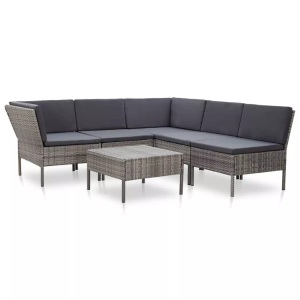 Diverse Hardware, 6-tlg. Garten-Lounge-Set mit Auflagen Poly Rattan Grau, vidaXL 6-tlg. Garten-Lounge-Set mit Auflagen Poly Rattan Grau