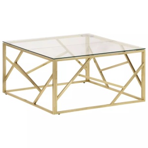 vidaXL, vidaXL Couchtisch Golden Edelstahl und Hartglas