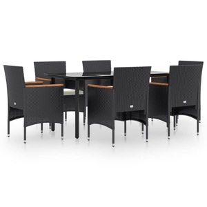 vidaXL, vidaXL 7-tlg. Garten-Essgruppe mit Kissen Schwarz, 