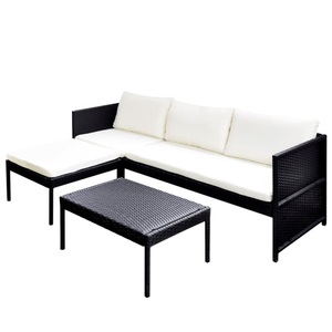 Diverse Hardware, 3-tlg. Garten-Lounge-Set mit Auflagen Poly Rattan Schwarz, vidaXL 3-tlg. Garten-Lounge-Set mit Kissen Poly-Rattan Schwarz