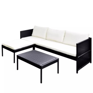 Diverse Hardware, 3-tlg. Garten-Lounge-Set mit Auflagen Poly Rattan Schwarz, VidaXL - Gartensofa poly-rattan, One Size, Schwarz