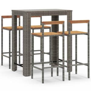 vidaXL, vidaXL 5-tlg. Gartenbar-Set Grau Poly Rattan & Massivholz Akazie