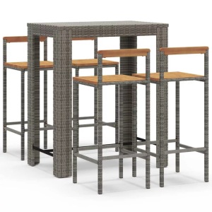 vidaXL, vidaXL 5-tlg. Gartenbar-Set Grau Poly Rattan & Massivholz Akazie