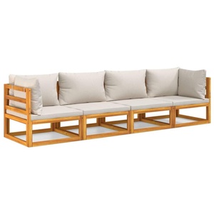 vidaXL, vidaXL 4-tlg. Garten-Lounge-Set mit Hellgrauen Kissen Massivholz
