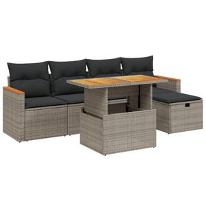 vidaXL, vidaXL 6-tlg. Garten-Sofagarnitur mit Kissen Grau Poly Rattan, vidaXL 6-tlg. Garten-Sofagarnitur mit Kissen Grau Poly Rattan