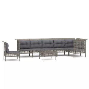 vidaXL, vidaXL 8-tlg. Garten-Lounge-Set mit Kissen Grau Poly Rattan