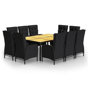vidaXL, vidaXL 11-tlg. Garten-Essgruppe Poly Rattan Schwarz, 