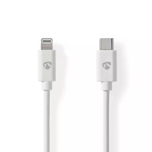 Nedis, Lightning Kabel | USB 2.0 | Apple Lightning, 8-polig | USB-C? Stecker | 480 Mbps | Vernickelt | 2,00 m | Rund | PVC | Weiß | Etikett