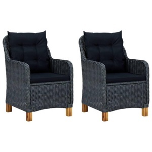 vidaXL, vidaXL Gartenstühle mit Kissen 2 Stk. Poly Rattan Dunkelgrau