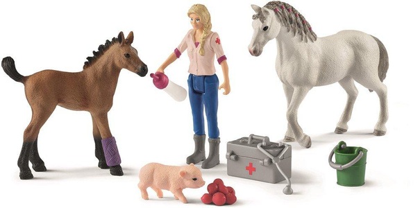 Schleich, Schleich Farm World - Schleich Arztbesuch bei Stute und Fohlen (19x5,5x11,5) in bunt, schleich® Arztbesuch bei Stute und Fohlen