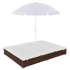 Diverse Hardware, Outdoor-Loungebett mit Sonnenschirm Poly Rattan Braun