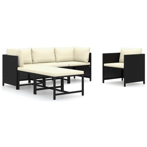 vidaXL, vidaXL 6-tlg. Garten-Lounge-Set mit Kissen Poly Rattan Schwarz, vidaXL 6-tlg. Garten-Lounge-Set mit Kissen Poly Rattan Schwarz